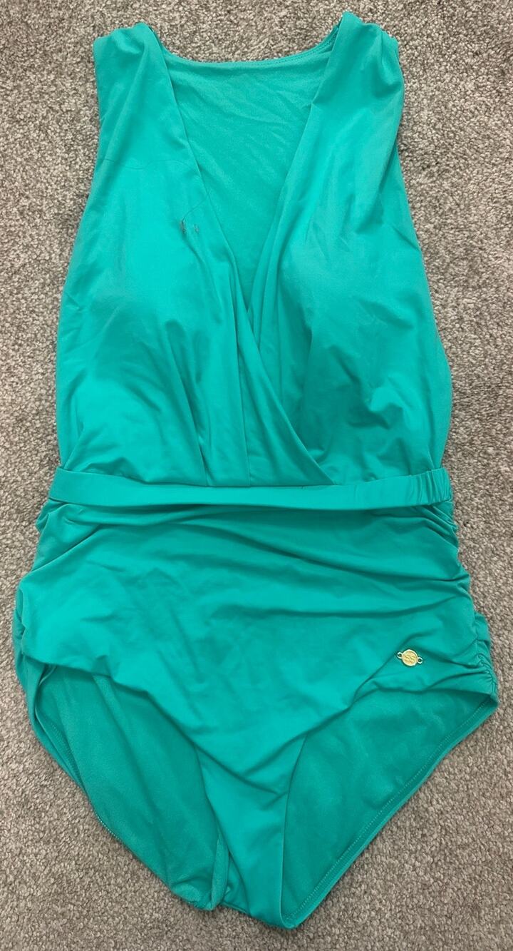 Sunseeker Australia Teal Cross Front One Piece Swimsuit Ruched Size 10
